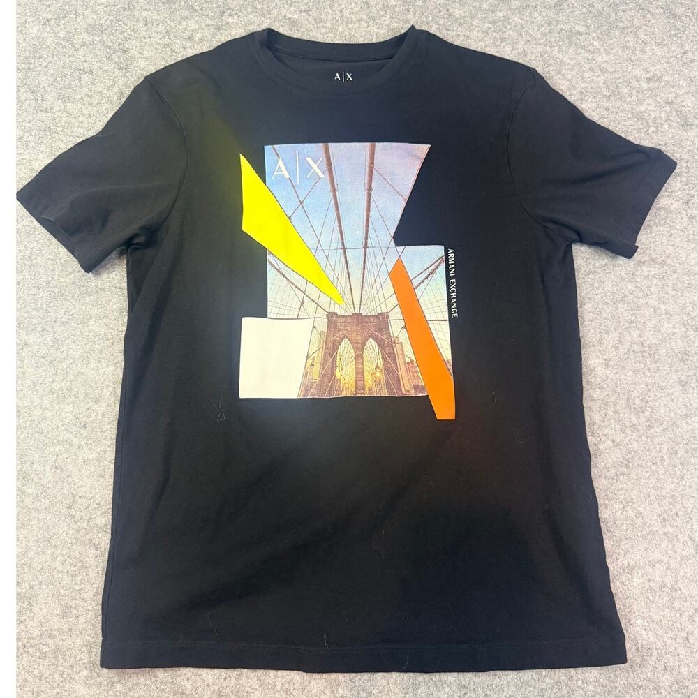 Armani Exchange A|X T Shirt Mens S Black Brooklyn Bridge Graphic Cotton Tee